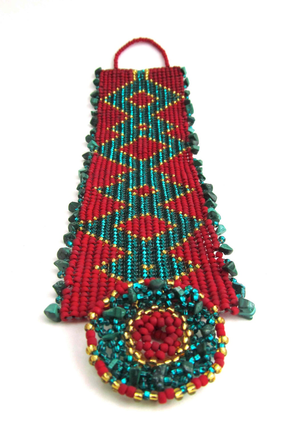 Malachite and Diamonds Beadwoven Cuff