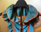 Handwoven Colorblock Ruffled Scarf - Turquiose and Orange
