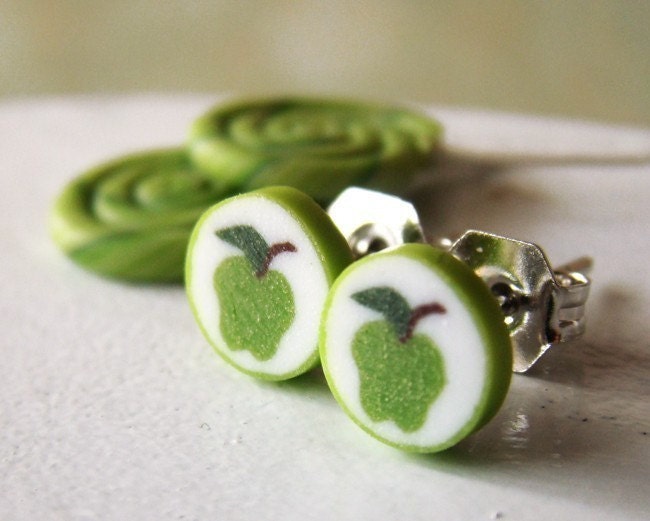 Apple Candy Earrings in Green - Colorful Japanese Fruit Candy - Candy Collection
