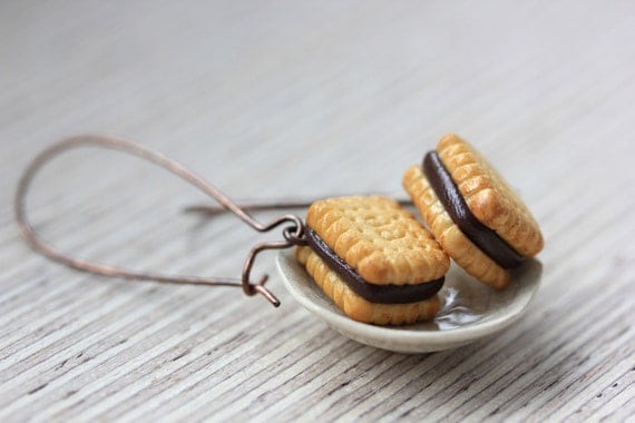Cookie Earrings on Brass - Chocolate Cream Sandwich Cookies - Cookie Collection