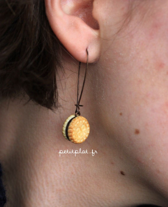 Cookie Earrings on Brass - Chocolate Cream Sandwich Cookies - Cookie Collection