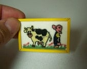 Boy and Cow - handstitched miniature picture for the nursery by CWPoppets