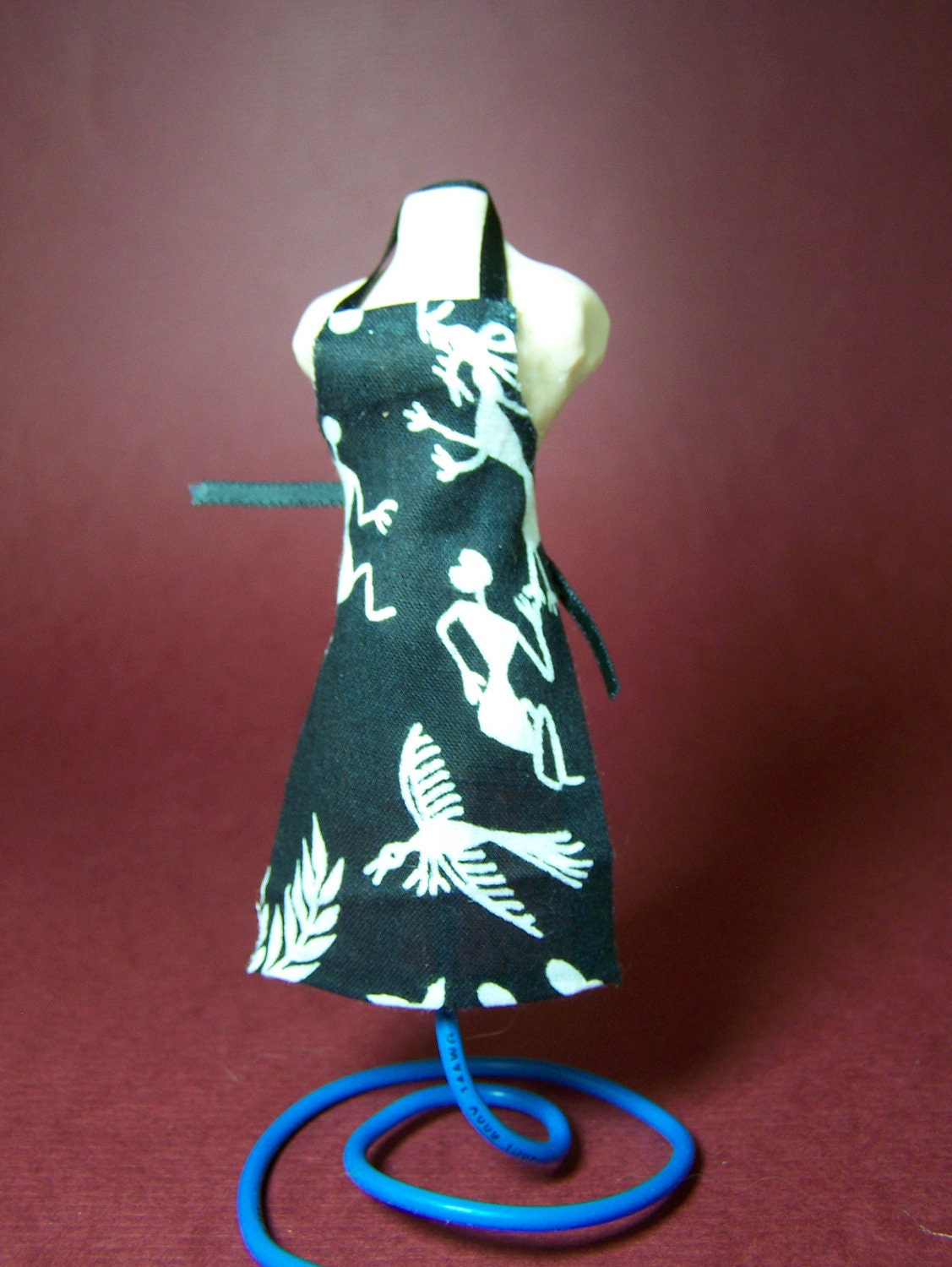 SALE Black and white african style apron - 12 scale dollhouse miniature by CWPoppets