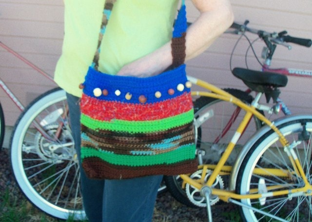 Crocheted  Beaded Hobo Bag Purse Multicolors