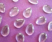 20 TINY SMALL  10 X 14 mm Tear Drops Clear Glass Cabochons Flat Back Domes