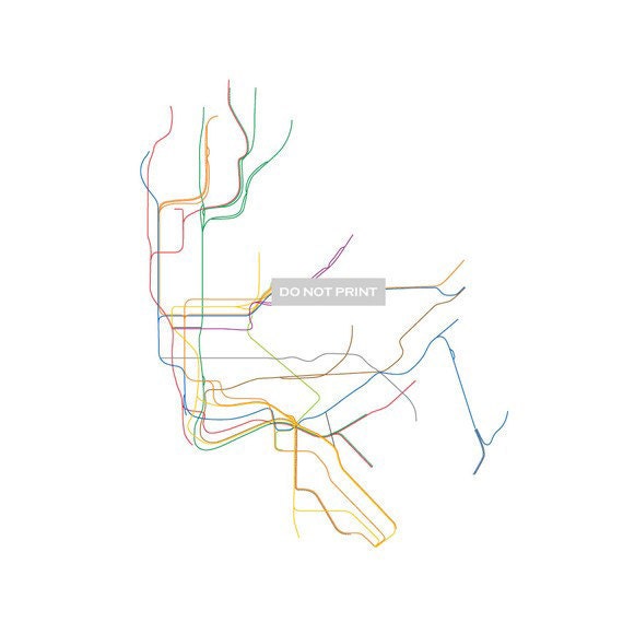 NYC Subway Map ( Line Art )  - 20 x 20 PRINT