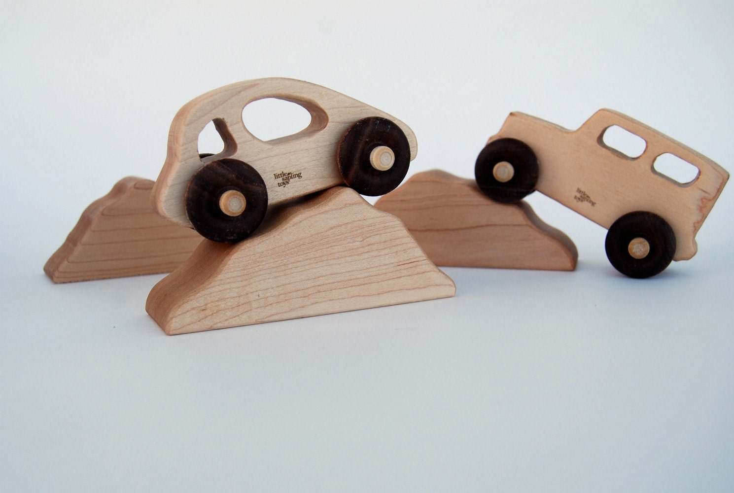 wooden toy car and truck with hills, eco-friendly toy
