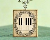 Scrabble Game Tile Jewelry - Vintage Piano Keys - Scrabble Pendant Charm- Free Silver Ball Chain Necklace