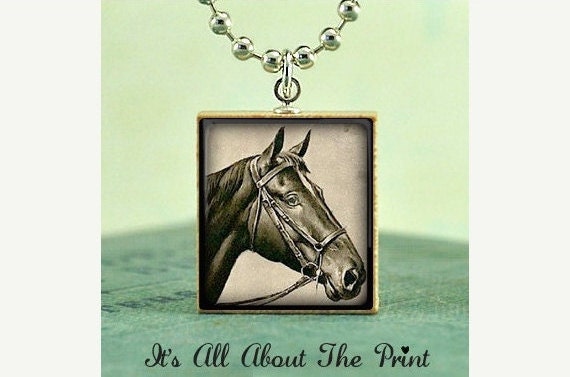 Scrabble Game Tile Jewelry - Vintage Horse - Scrabble Pendant Charm- Free Silver Ball Chain Necklace