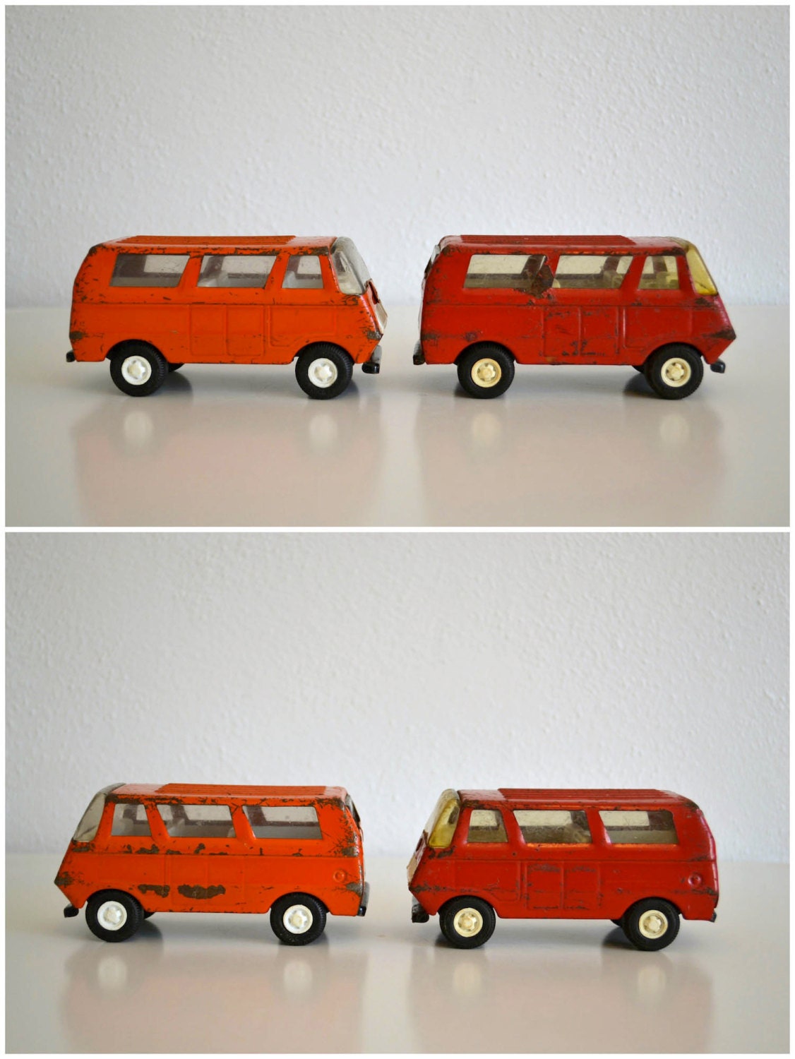 Retro 1960's Tonka Toy Van Pair - Red and Orange Vans