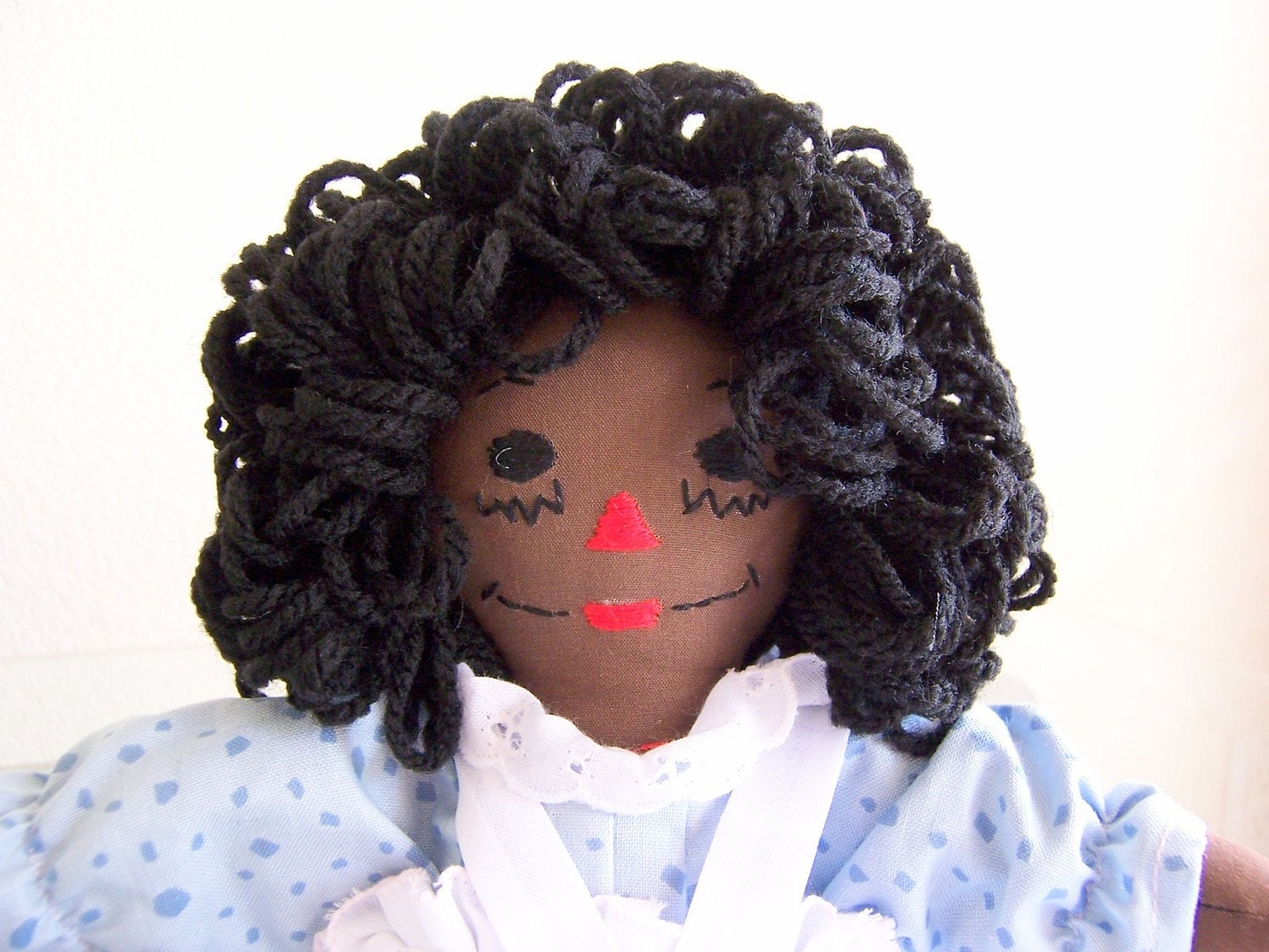 African American Raggedy Ann Doll - 13 inch - Blue Dress