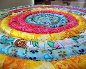 Hot Pad, Trivet, Plant, Candle Mat Coiled in  - 11 inches Peach, Yellow, Turquoise, White