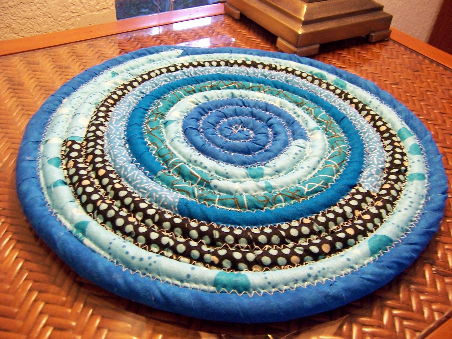 Turquoise 12.5 inch Mat, Trivet, Hot Pad, Centerpiece, Candle, under lamps and plants