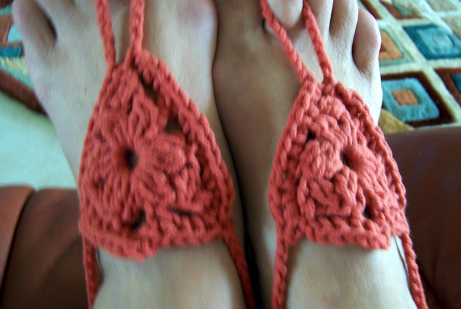 Barefoot Sandals or Fingerless Gloves Coral Crochet, Beach wear, Wedding, Victorian, Lace, Sexy, Yoga, Pool