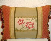 Floral Piecework Pillow with Metallic Trim and Side Tassel Fringe
