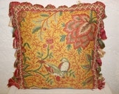 Accent Pillow with Gold/Multi Lee Jofa Floral and Birds