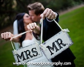 MR & MRS 9 x 5 Wedding Chair Signs / Visit my store for OVER 200 Handpainted Signs