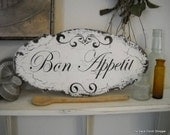 BON APPETIT Shabby Cottage Vintage Style Kitchen Signs 14 x 7