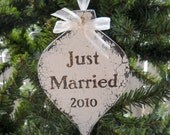 Just Married 2012 CHRISTMAS ORNAMENT Shabby Cottage 3 1/4 x 5