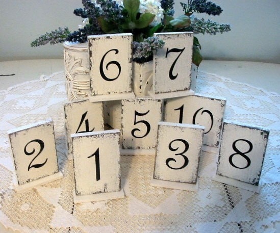 WEDDING TABLE Numbers Self Standing Signs REVERSIBLE Shabby Cottage Vintage Chic Weddings