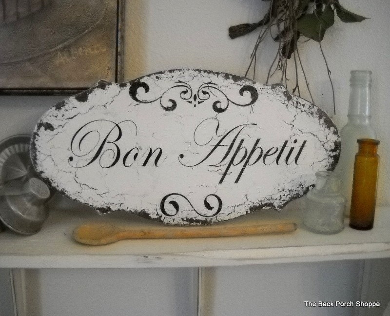 BON APPETIT Shabby Cottage Vintage Style Kitchen Signs 14 x 7