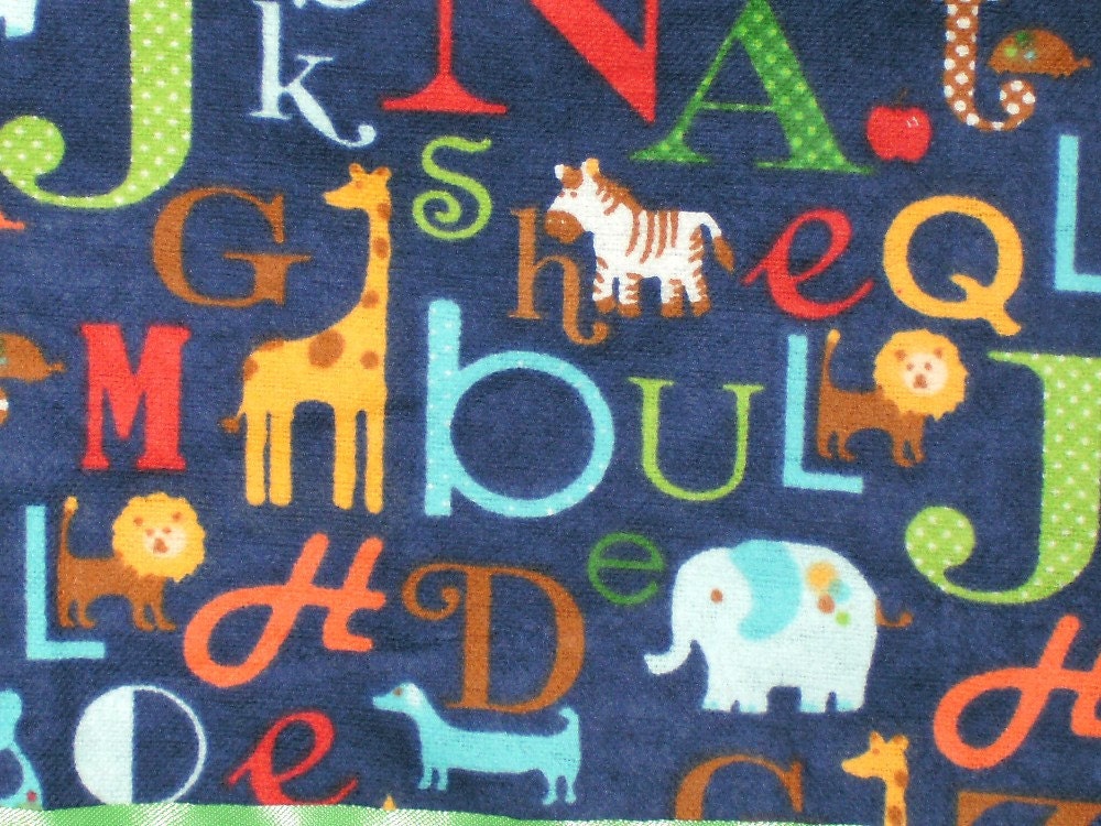 Flannel Blue Letters/Animals Pillowcase