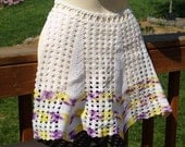 Vintage crocheted apron lavender, yellow and white