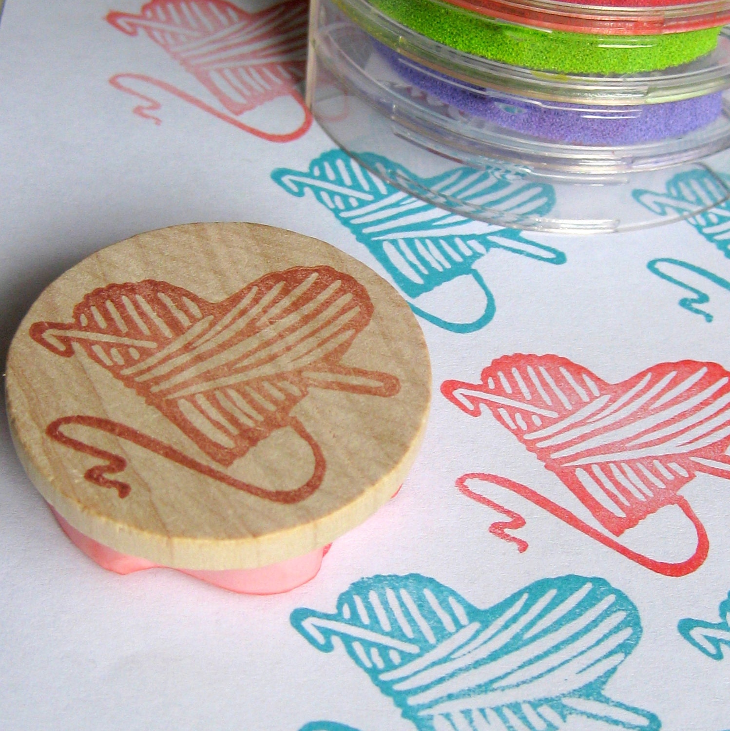 Yarn Heart with Crochet Hook - Hand Carved Rubber Stamp