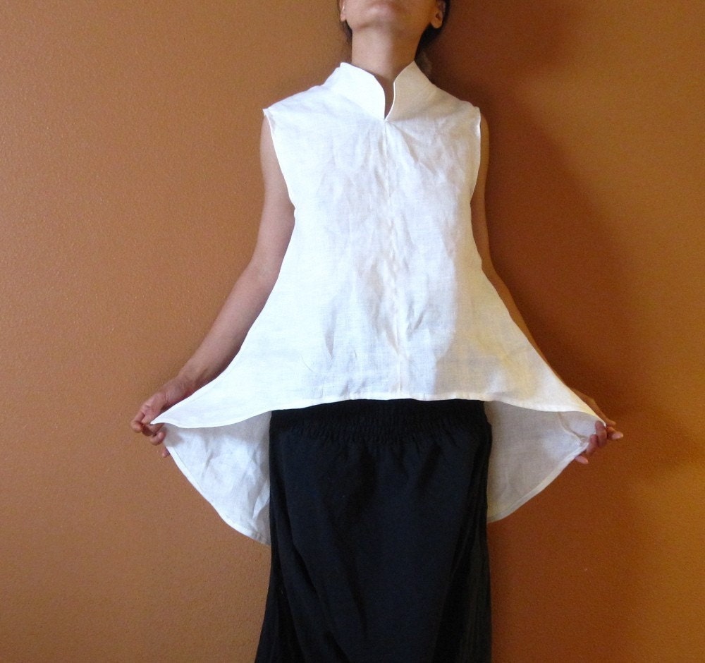 handmade to measure simplicity linen wavy top with chipao collar