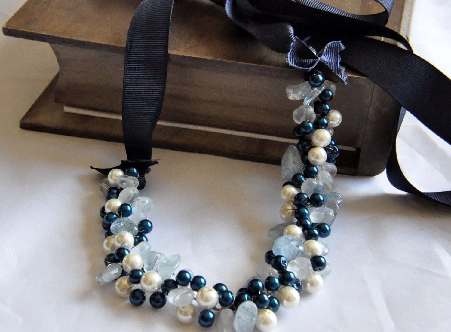 Nautical Beach Weddings Pearl and Glass Necklace