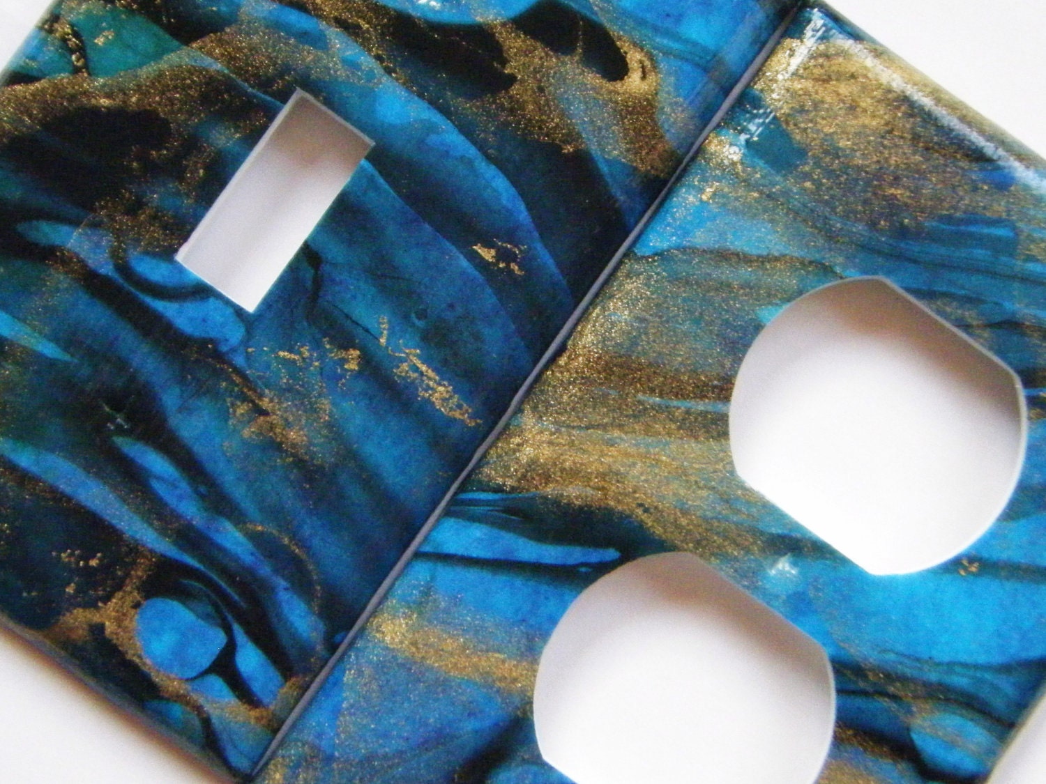 Blue Marbled Thai Paper Lightswitch and Outlet Cover
