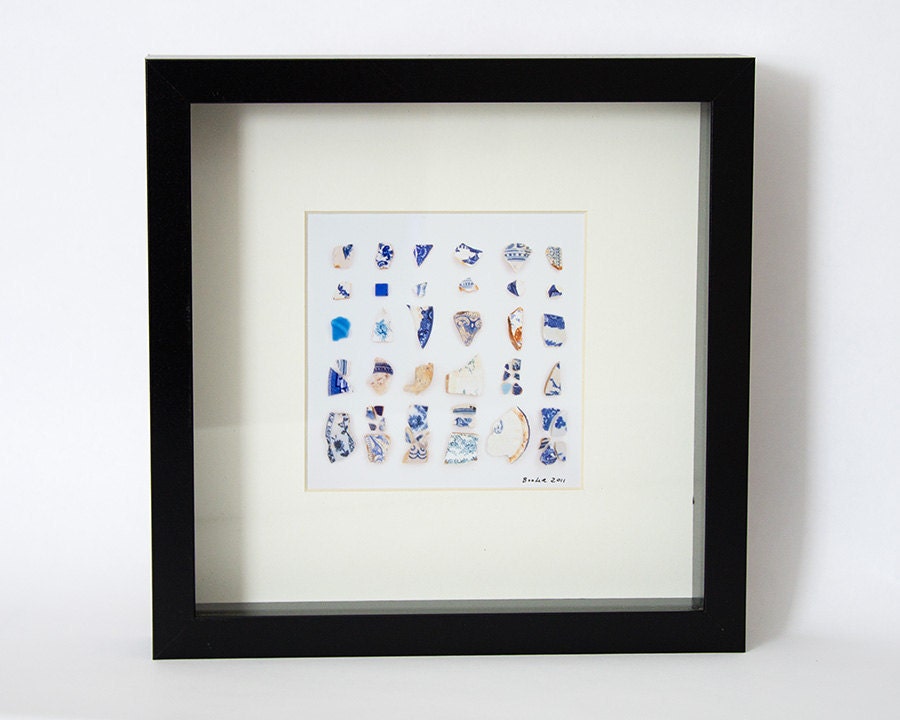 FRAMED Photograph, "Blue & White Beach China" in black shadowbox frame