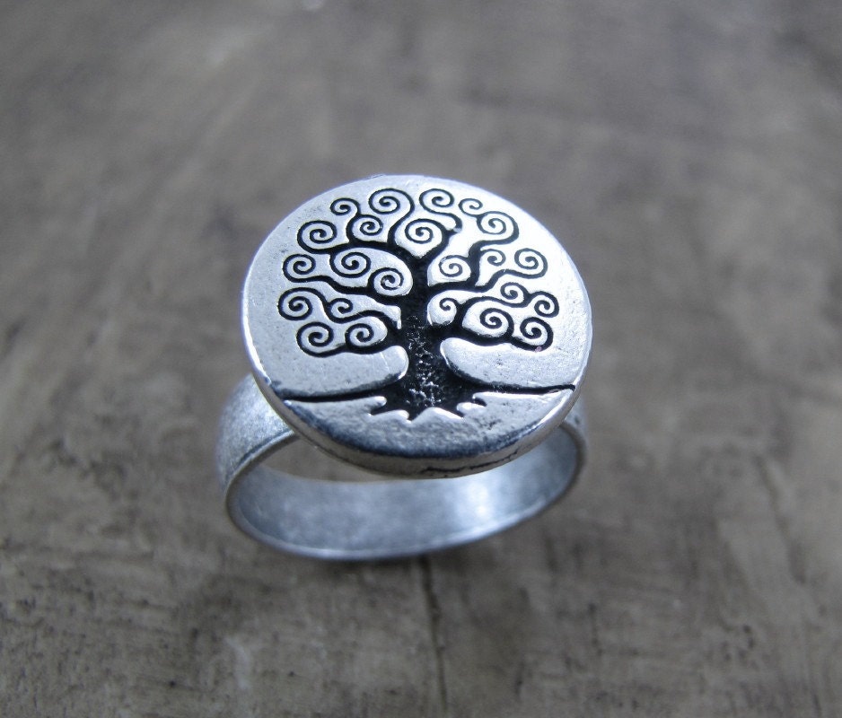 Tree Of Life Antiqued Silver Adjustable Ring
