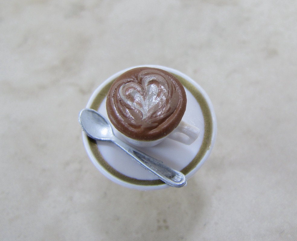 Cup Of Latte Coffee Swirled Heart Adjustable Ring
