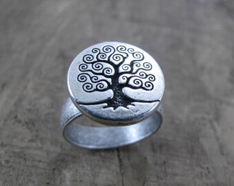Tree Of Life Antiqued Silver Adjustable Ring