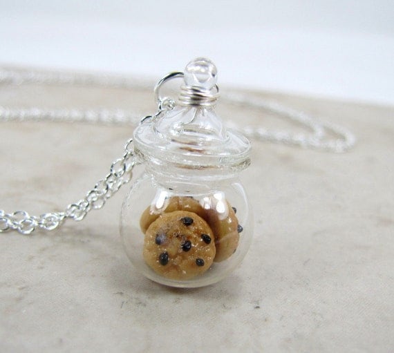 Chocolate Chip Cookie Jar Necklace Miniature Food Jewelry