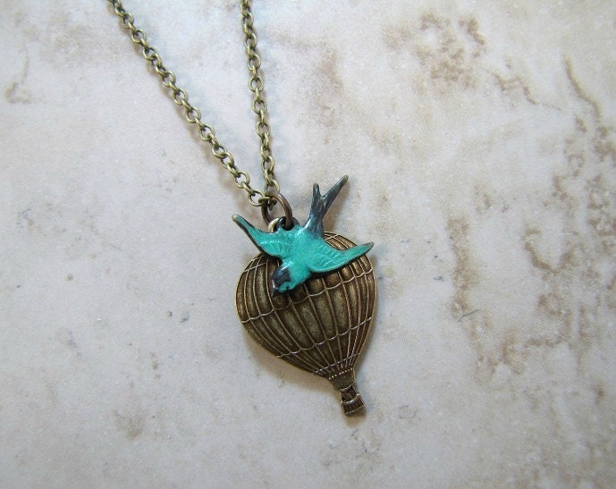 Hot Air Balloon Necklace Teal Bluebird Jewelry