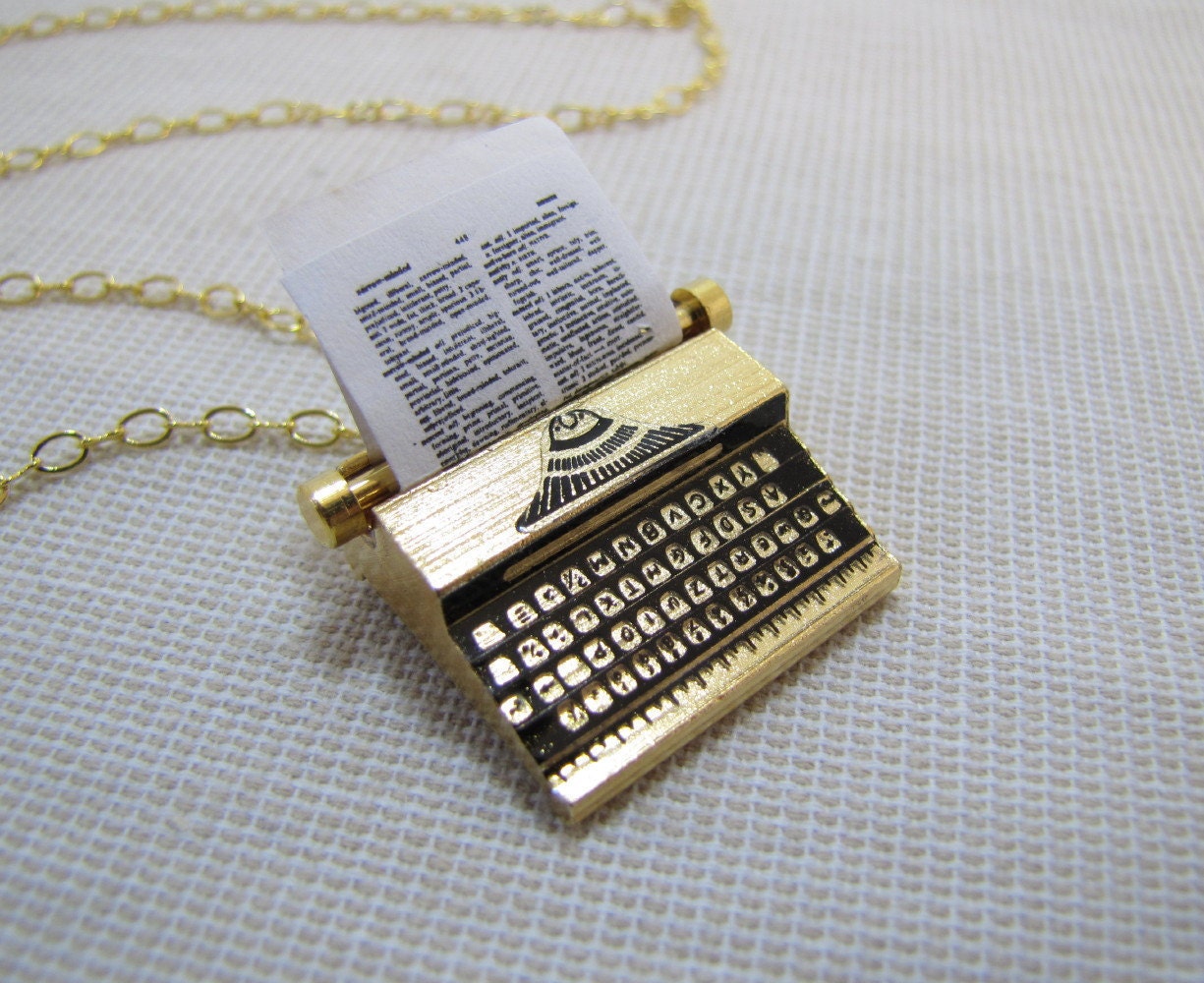 Typewriter Necklace Miniature Charm Pendant  Brass