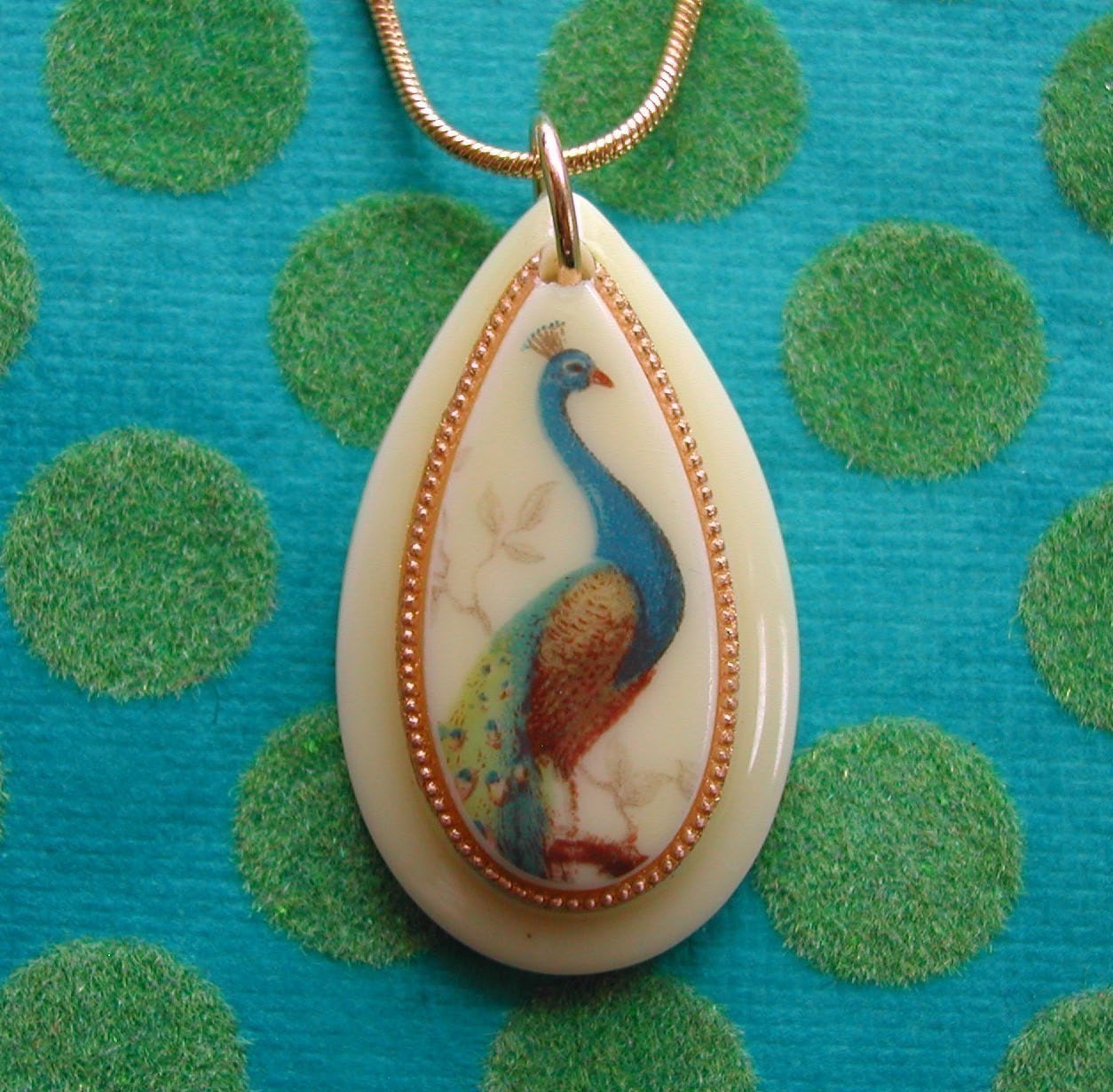 PEACOCK Necklace Made with Vintage Limoge