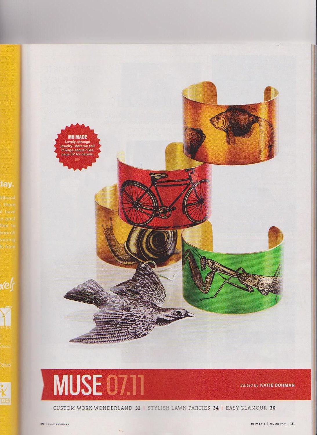 Goldfish cuff bracelet (As seen in Minnesota Monthly magazine) brass or stainless steel