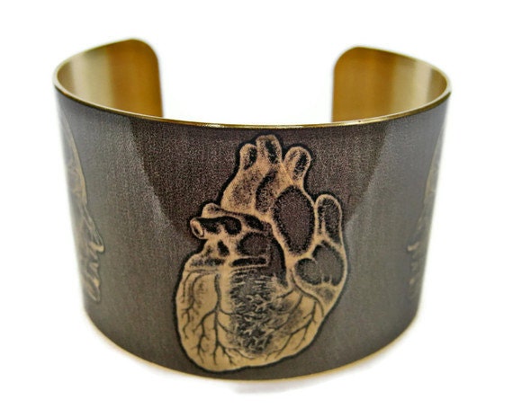 Anatomical Heart Heads cuff bracelet brass Free Shipping to USA