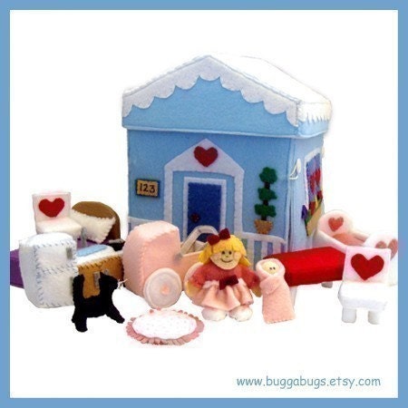 Home Sweet Home - PDF Doll Pattern (Dollhouse, Dolls, Kitchen, Table, Chairs, Bed, Pillow, Cradle, Rug, Stroller, Cat)