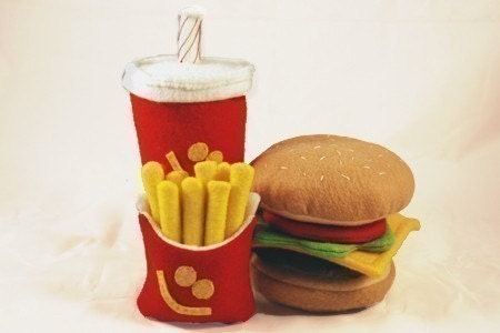 A Very Happy Meal - PDF Felt Food Pattern (Hamburger, Milk Shake, Fries)