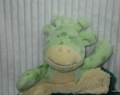 Security Blanket, Baby Blanket, Lovie,  - Green giraffe, rattle - Lovems