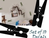 Clothespin Decal Laundry decor vinyl wall art stickers, home decor, wash room