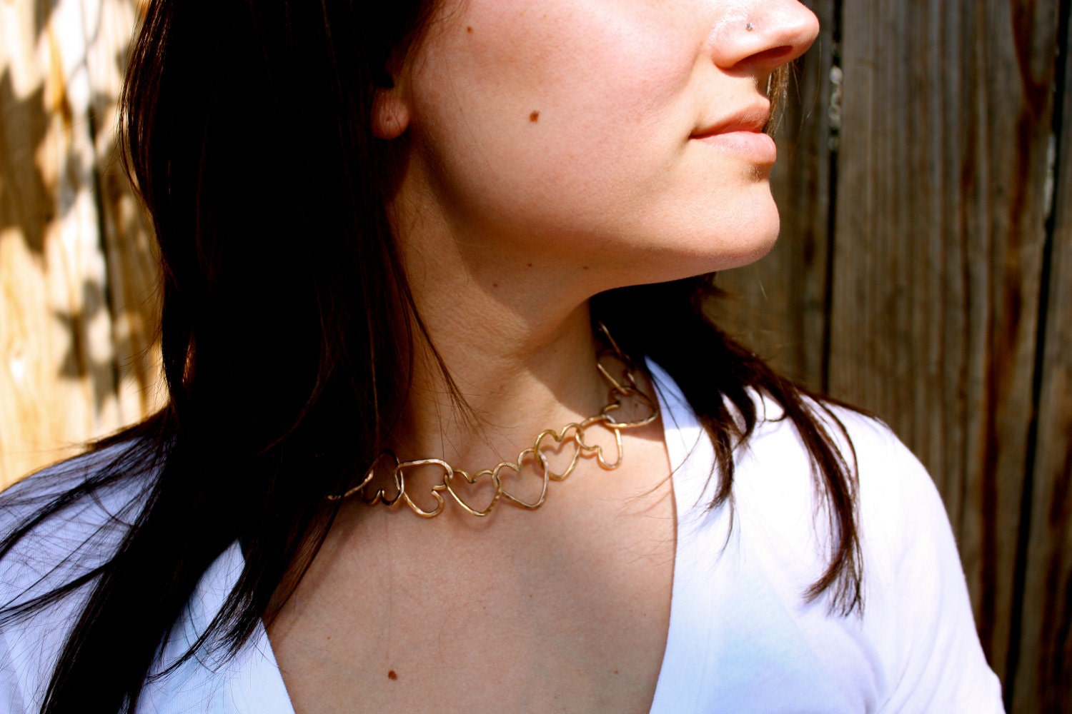 Linked Heart Chakra Necklace in Rose and Yellow Gold Fill