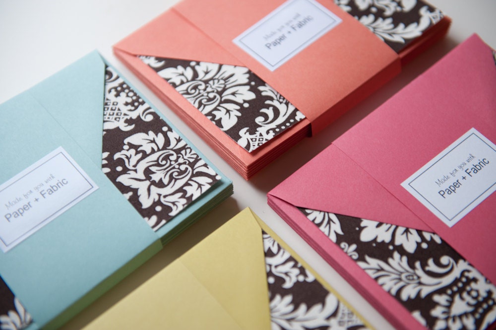 Fabric Note Cards - Chocolate Damask