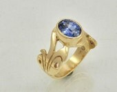 14k Gold Bezel Set 3ct. Ceylon Blue Sapphire Swirl Ring