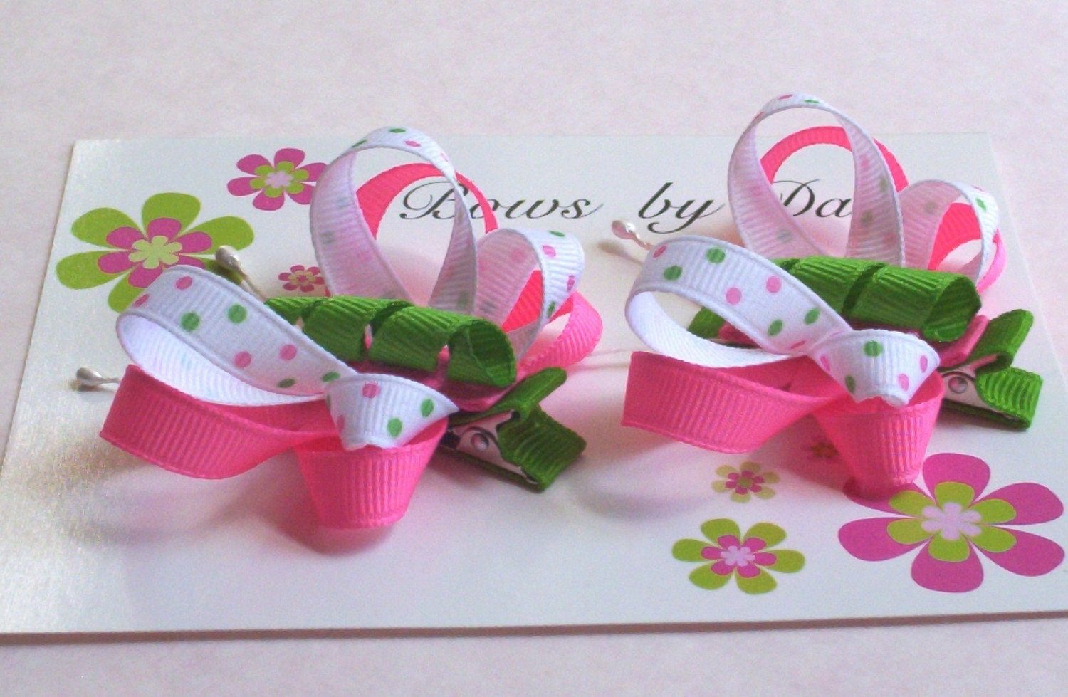 Set of 2 Butterfly Bows in Pink and Green