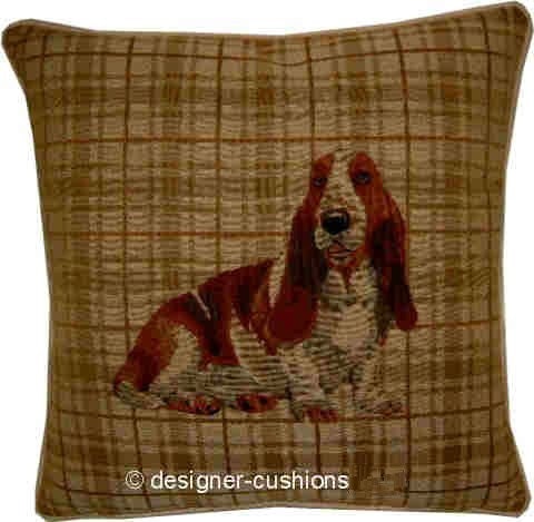 Bassett Hound Light Check Tapestry Cushion Cover Sham